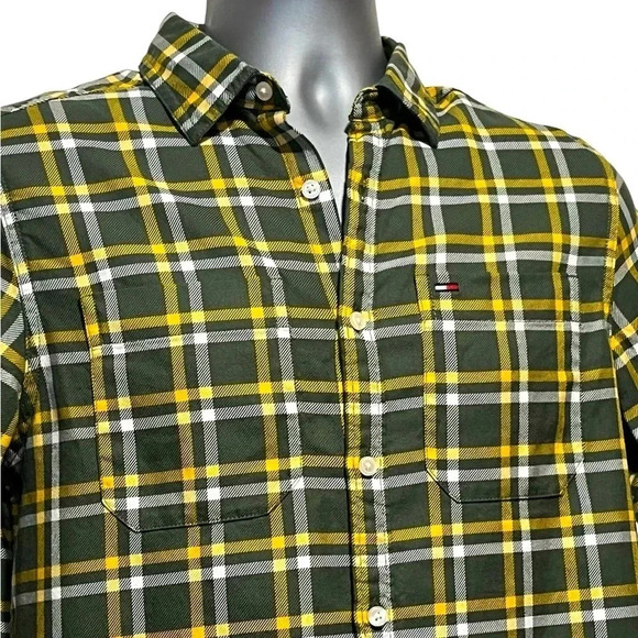 NWT Tommy Hilfiger Mens Miss Green Plaid Check Button Down Flannel Slim Small - Picture 3 of 14